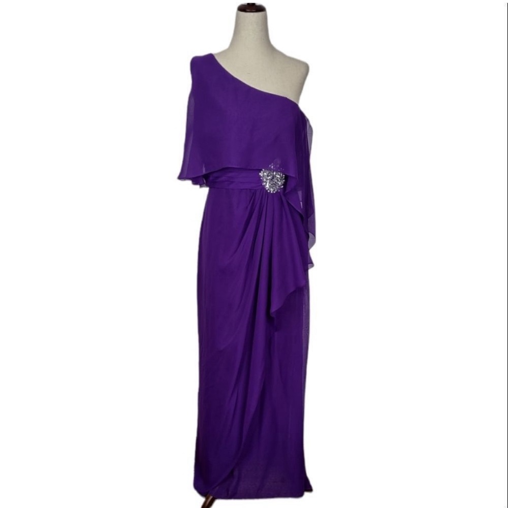 Betsy & adam Purple One Shoulder Gown Dress